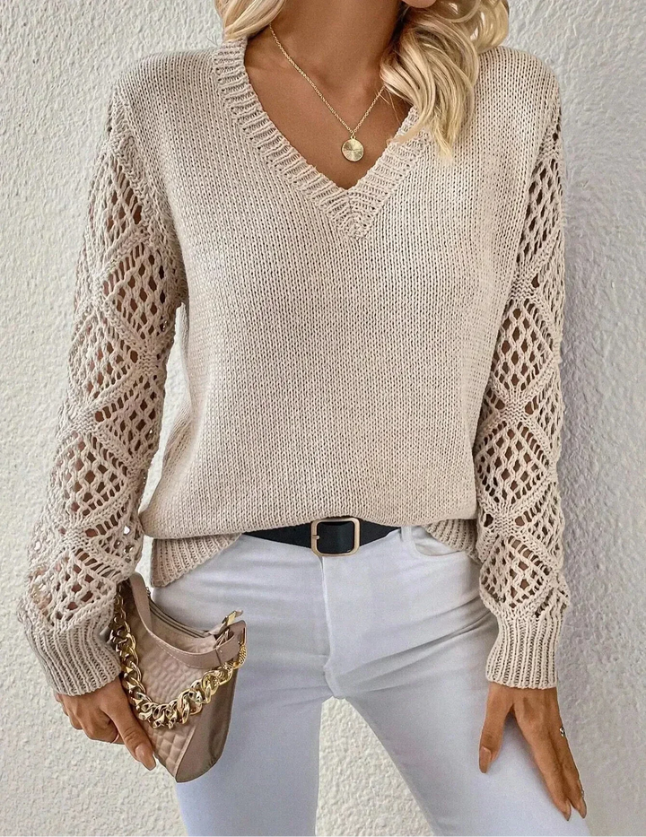 FARAH -  STYLISH V-NECK SWEATER WITH HANDMADE DETAILS